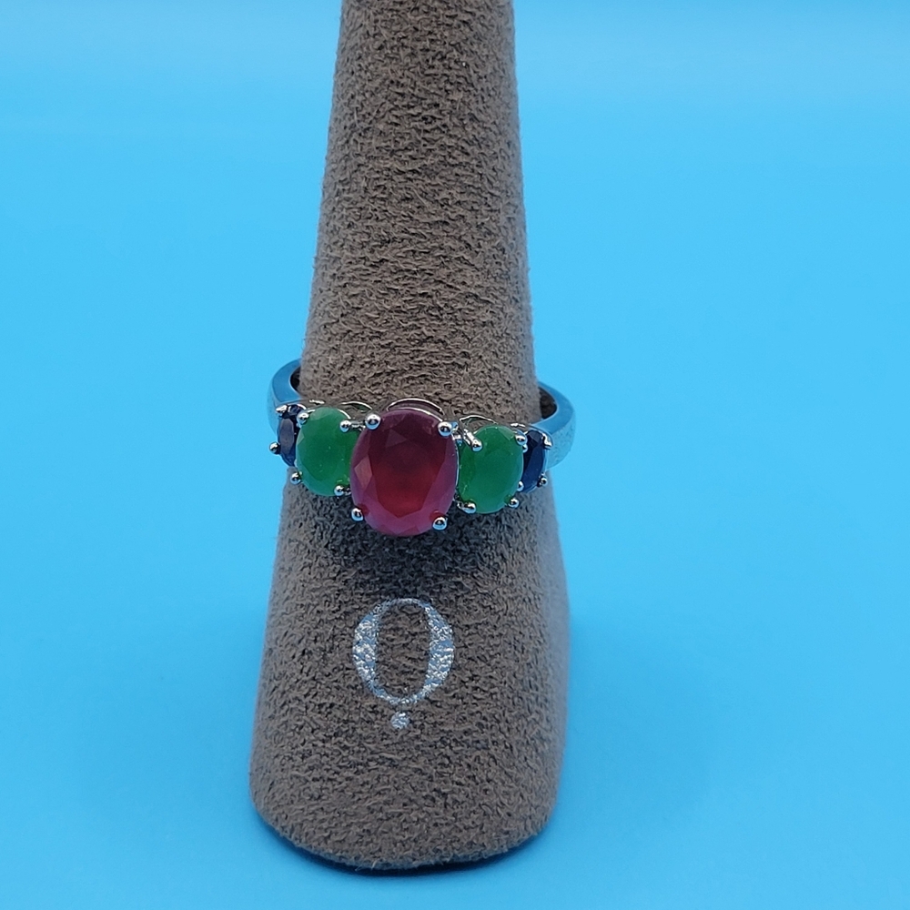 Modern Sterling Silver Lab Created Ruby Emerald S… - image 2